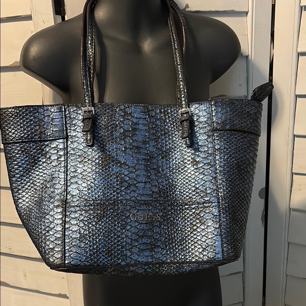 Guess Blue Textured Tote Bag with Double Handles